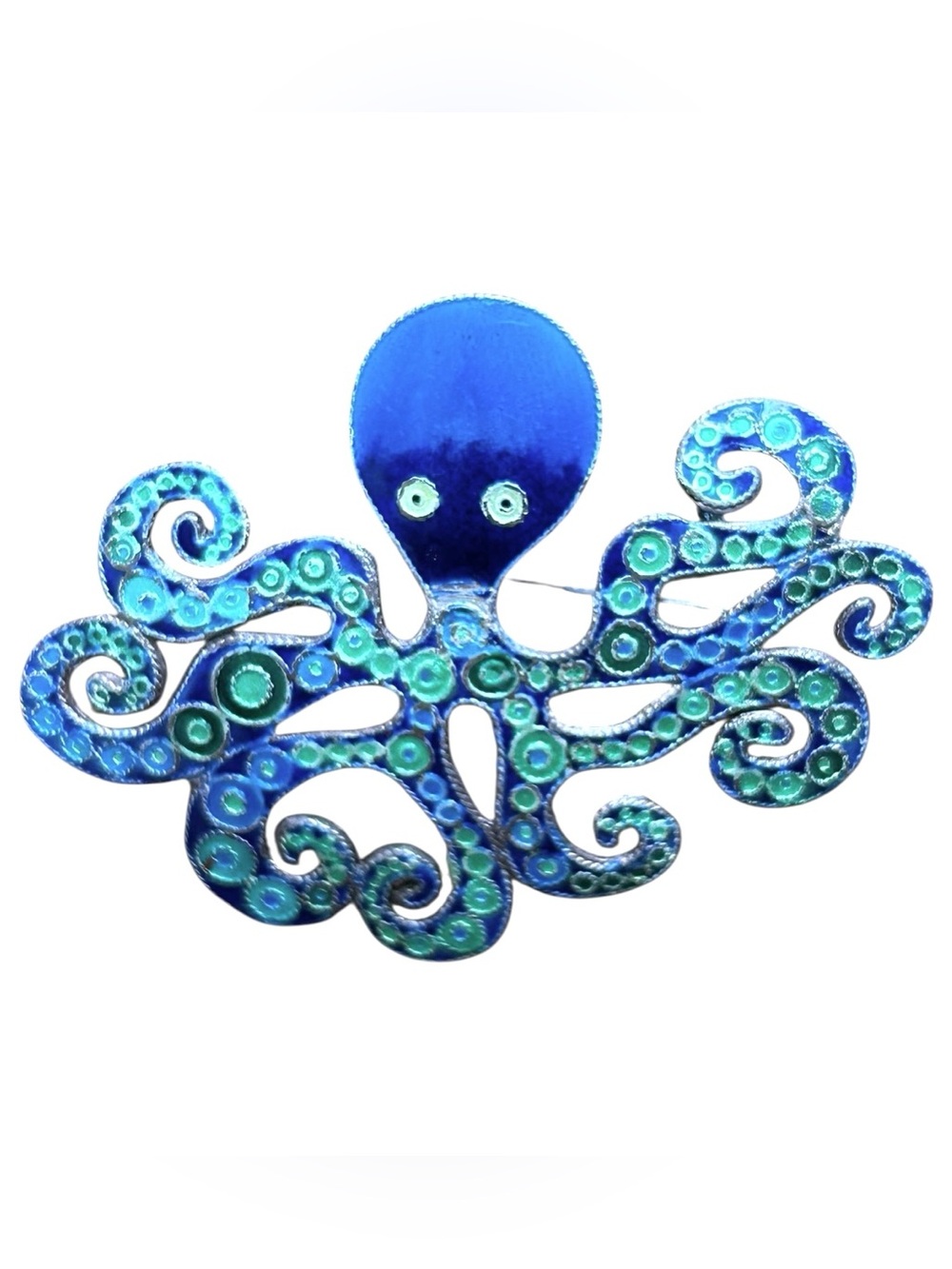 Vtg Julie Mammano Zarah Sterling Silver Blue Green Enamel Octopus Pin Brooch